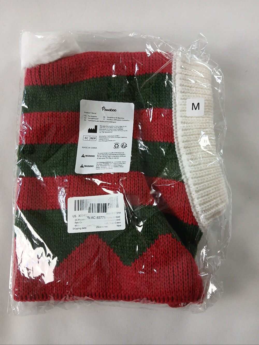 New Pawaboo Pet Dog Christmas Sweater Green Red Stripe Size M